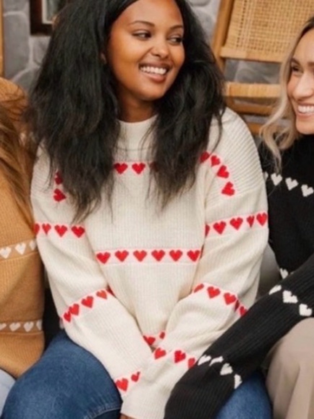 Smash + Tess Cream Sweater with Red Heart Stripes - Picture 1 of 6